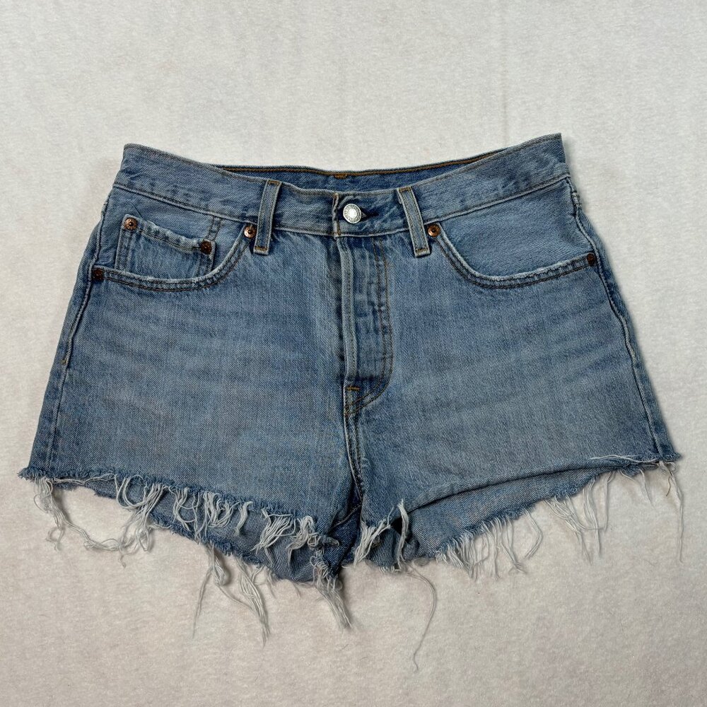 Levi’s 501 Shorts Women 27 Classic Blue Denim Cut Offs Mid Rise Button Fly